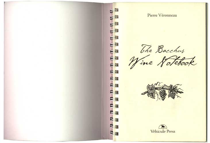 Bacchus wine notebook first page
