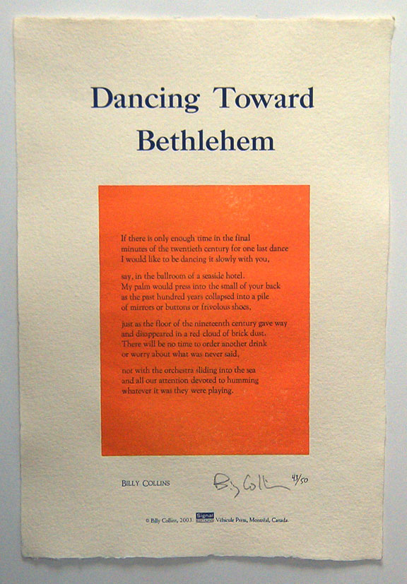 Broadside of "Dancing Toward Bethlehem" by Billy Collins